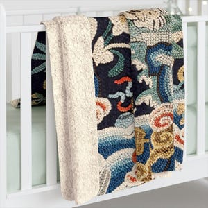 Tiger Sherpa Blanket | Asian Military Rank Embroidery Fleece Throw, Vintage Chinese Plush Essential image 7