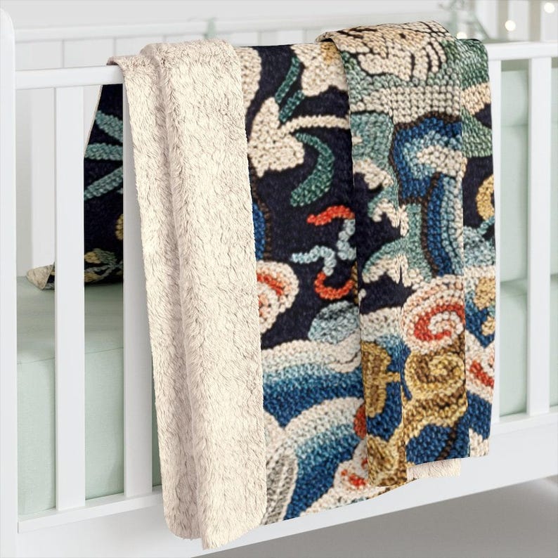 Tiger Sherpa Blanket | Asian Military Rank Embroidery Fleece Throw, Vintage Chinese Plush Essential image 7