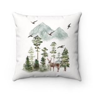 Forest Pillow, Pine Tree Pillow, Deer Decor, Forest Decor, Green Pillow, Nature Pillow, Pine Tree Decor, Mountain Pillow, Mountain Decor