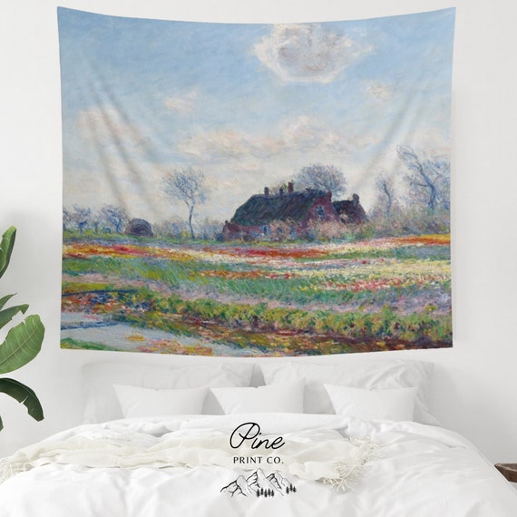 Monet Tapestry, Claude Monet, Monet Painting, Tulip Field, Monet Wall Art, Monet Tulips, Landscape Painting, Vintage Tapestry, Art Tapestry