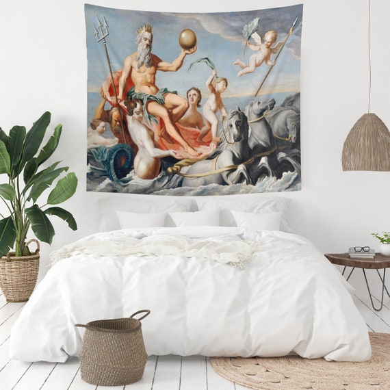 Mythology Tapestry, Vintage Tapestry, Nautical Tapestry, Nautical Decor, Neptune Painting, Mythological Art, Nautical Painting, Mythology