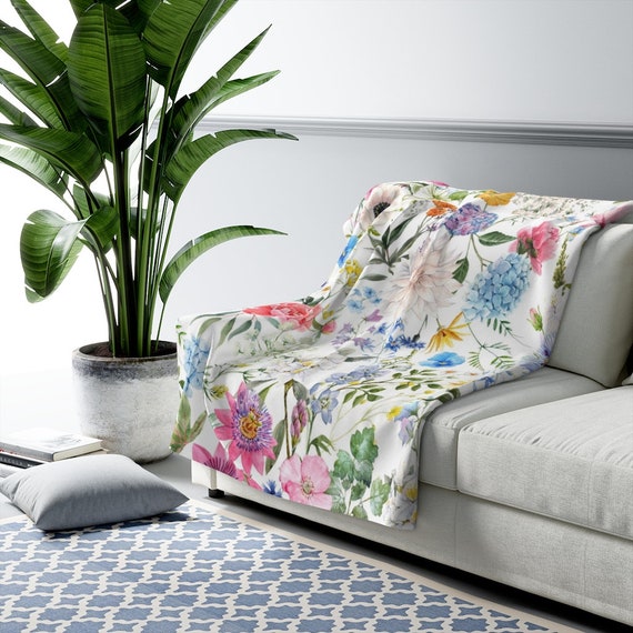 Floral Blanket, Spring Blanket, Floral Bedding, Sherpa Fleece Blanket, Floral Throw, Spring Decor, Springtime Decor, Flower Blanket