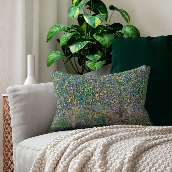 Gustav Klimt Pillow, Lumbar Pillow, Art Throw Pillow, Painting Pillow, Green Lumbar Pillow, Gustav Klimt Art, Klimt Painting, Tree Pillow