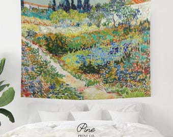 Van Gogh Landscape Tapestry | Art Nouveau Nature Wall Hanging, Video Call Office Accent Piece
