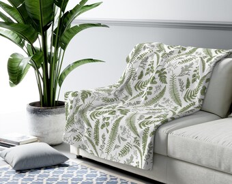 Nature Blanket, Green Blanket, Botanical Blanket, Sherpa Blanket, Nature Decor, Green Throw, Vintage Throw, Boho Throw, Plant Blanket