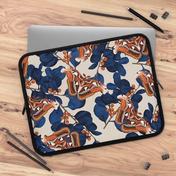 Moth Laptop Sleeve, Moth Laptop Case, Moth Lover Gift, Nature Laptop Sleeve, Boho Laptop Sleeve, Blue Laptop Sleeve, Plant Laptop, Moth Art