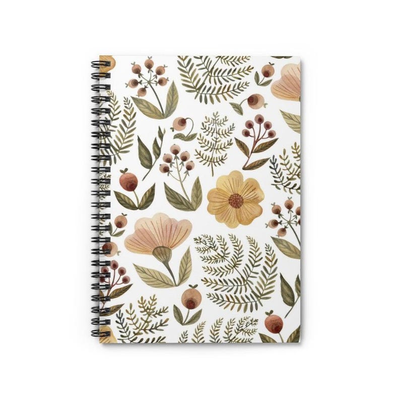 Notatnik spiralny Boho | Linia w stylu botanicznym z akwarelami, kwiatowy towarzysz pisania zdjęcie 2