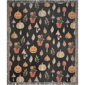 Halloween Blanket, Woven Blanket, Fall Blanket, Halloween Throw, Witch Gift, Pumpkin Blanket, Halloween Decor, Pumpkin Decor, Mushroom Decor