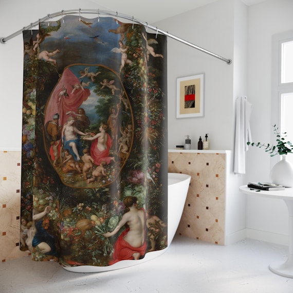 Black Gothic Shower Curtain | Dark Art Bathroom Decor, Renaissance Painting