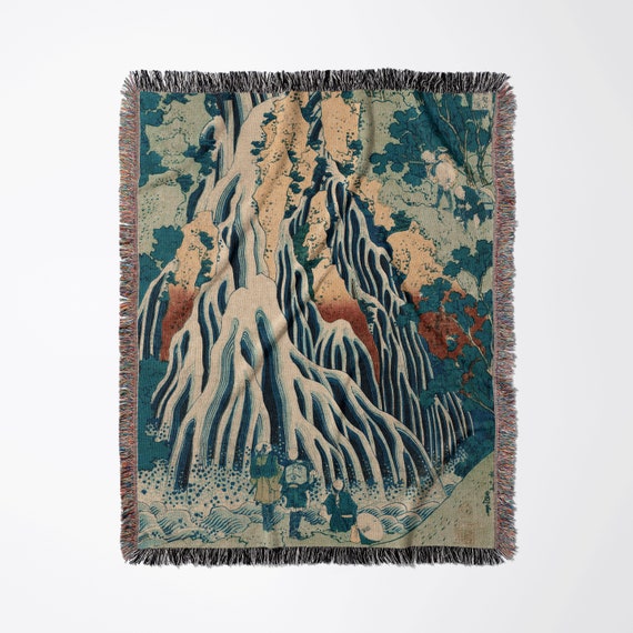 Japanese Blanket, Woven Blanket, Vintage Blanket, Japanese Decor, Japanese Tapestry, Woven Tapestry, Waterfall Wall Art, Nature Throw