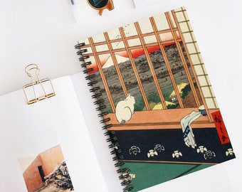 日本のノート、スパイラルノート、猫ノート、猫日記、日本のジャーナル、猫日記、猫好きへのギフト、日本のギフト、広重アート