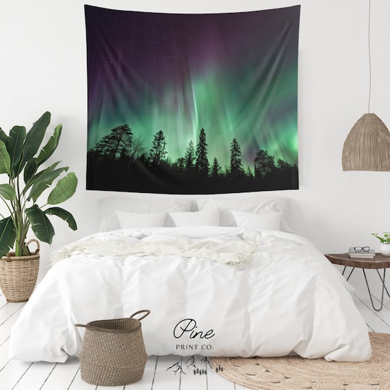 Northern Lights Tapestry, Aurora Borealis Tapestry, Nature Tapestry, Night Sky Tapestry, Forest Tapestry, Dorm Tapestry, Tree Tapestry