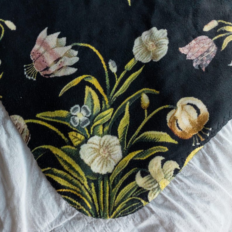 Black Floral Sherpa Blanket | Botanical Boho Pattern Fleece Throw, Cottagecore Inspired Plush Essential image 2