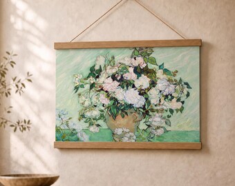ゴッホの壁掛けプリント｜白いバラの美術館ポスター、緑の花柄のホーム