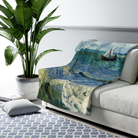 Ocean Blanket, Sailboat Blanket, Van Gogh Blanket, Ocean Painting, Beach Blanket, Ocean Van Gogh, Van Gogh Painting, Ocean Gift