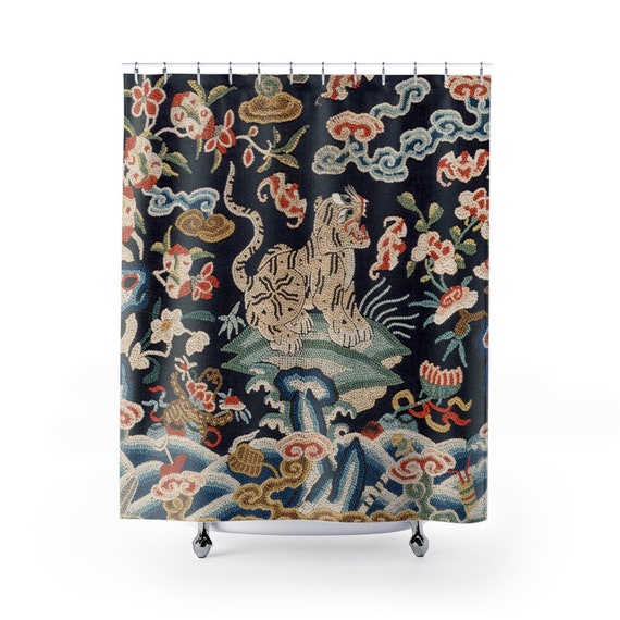 Tiger Shower Curtain Chinese Bathroom Asian Shower Curtain Tiger Decor Asian Decor Vintage Chinese Vintage Asian Decor Asian Tiger Etsy UK