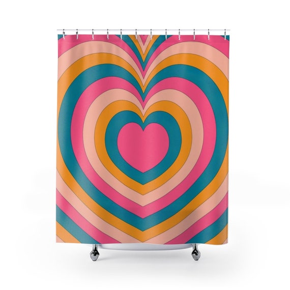 Heart Shower Curtain, 70s Shower Curtain, Retro Bathroom, Retro Shower Curtrain, Retro Heart, Love Decor, Heart Decor, Psychedelic Decor