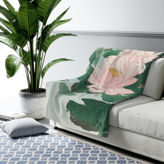 Japanese Blanket, Water Lily Art, Japan Home Decor, Japanese Painting, Sherpa Blanket, Japanese Gift, Ohara Koson, Japan Blanket