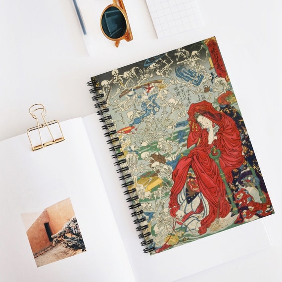 Japanese Notebook, Spiral Notebook, Japanese Woman, Skeleton Notebook, Japanese Art, Woodblock Painting, Vintage Japanese, Asian Notebook