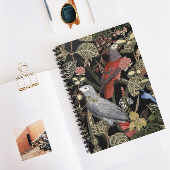 Tropical Notebook, Bird Notebook, Tropical Journal, Black Notebook, Bird Lover, Bird Gift, Parrot Gift, Jungle Notebook, Botanical Notebook