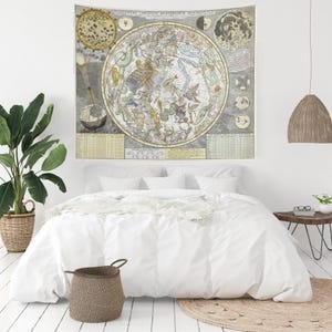 Vintage Zodiac Astrology Tapestry | Celestial Star Chart Wall Hanging, Witchy Cottagecore Accent Piece image 1