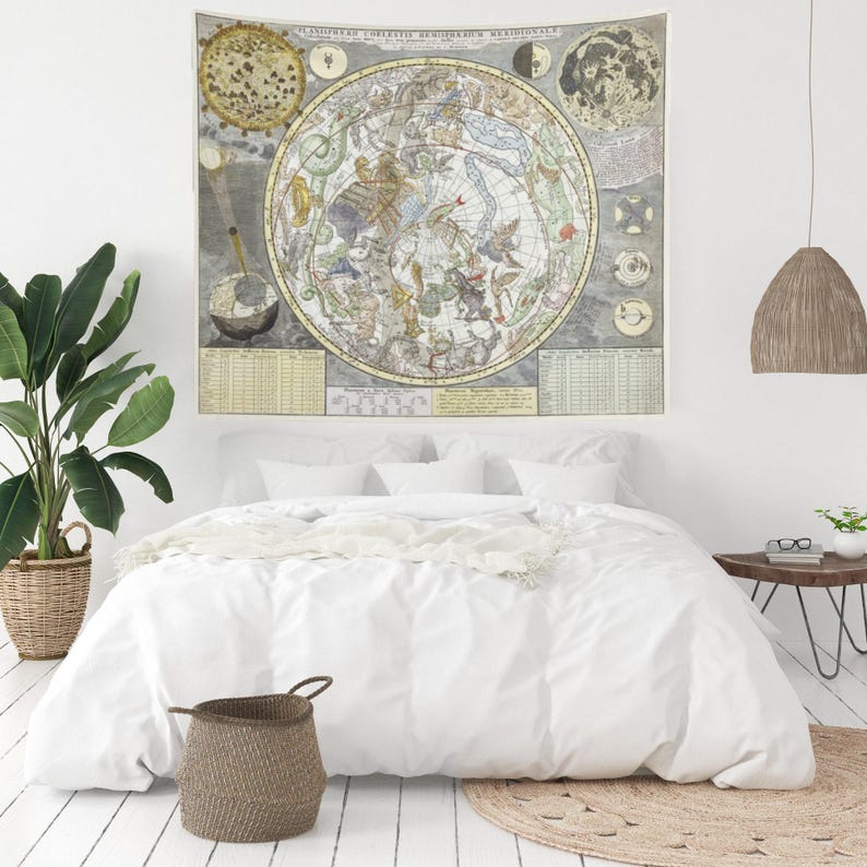 Vintage Zodiac Astrology Tapestry | Celestial Star Chart Wall Hanging, Witchy Cottagecore Accent Piece image 1