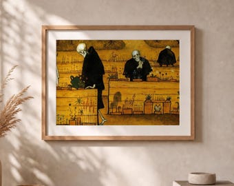 Lámina gótica de esqueleto para pared / Póster vintage del Museo de la Muerte, decoración clásica para el hogar
