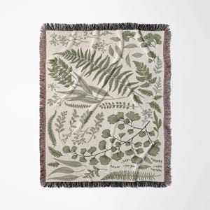 Vintage Botanical Woven Blanket | Cottagecore Cotton Throw, Nature Plant Wall Tapestry