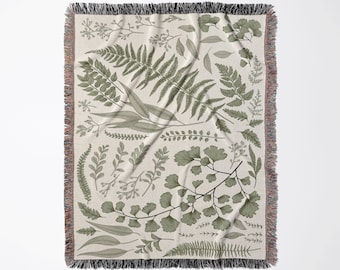 Vintage Botanical Woven Blanket | Cottagecore Cotton Throw, Nature Plant Wall Tapestry