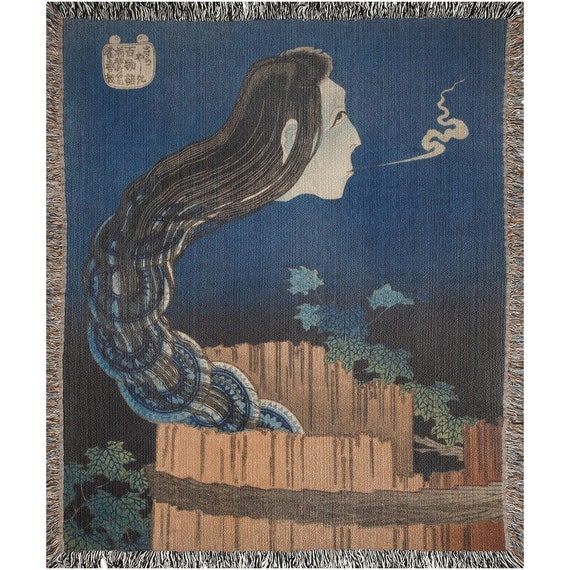 Japanese Blanket, Woven Blanket, Ghost Blanket, Japanese Ghost, Katsushika Hokusai, Vintage Blanket, Japanese Throw, Art Blanket