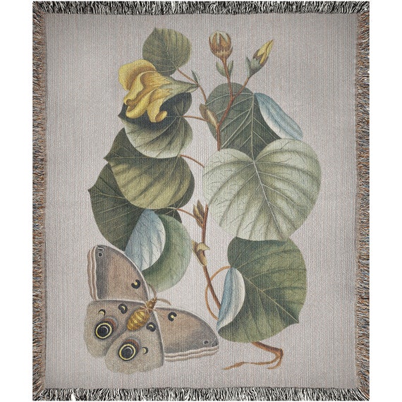 Woven Blanket, Boho Blanket, Botanical Blanket, Moth Blanket, Moth Decor, Butterfly Blanket, Plant Blanket, Nature Woven Blanket
