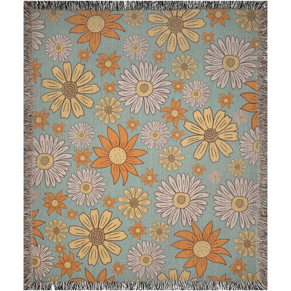 70s Flowers, Boho Woven Blanket, Floral Blanket, 70s Thow Blanket, Vintage Flowers, Floral Throw, Floral Blanket, Retro Blanket