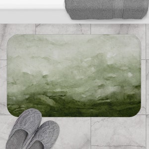 Green Bath Mat, Green Bathroom Decor, Foam Bath Mat, Watercolor Green, Abstract Bathroom, Green Ombre, Green Shower Mat, Shower Decor