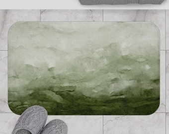 Tapis de bain vert, décoration de salle de bain verte, tapis de bain en mousse, aquarelle verte, salle de bain abstraite, vert ombré, tapis de douche vert, décoration de douche