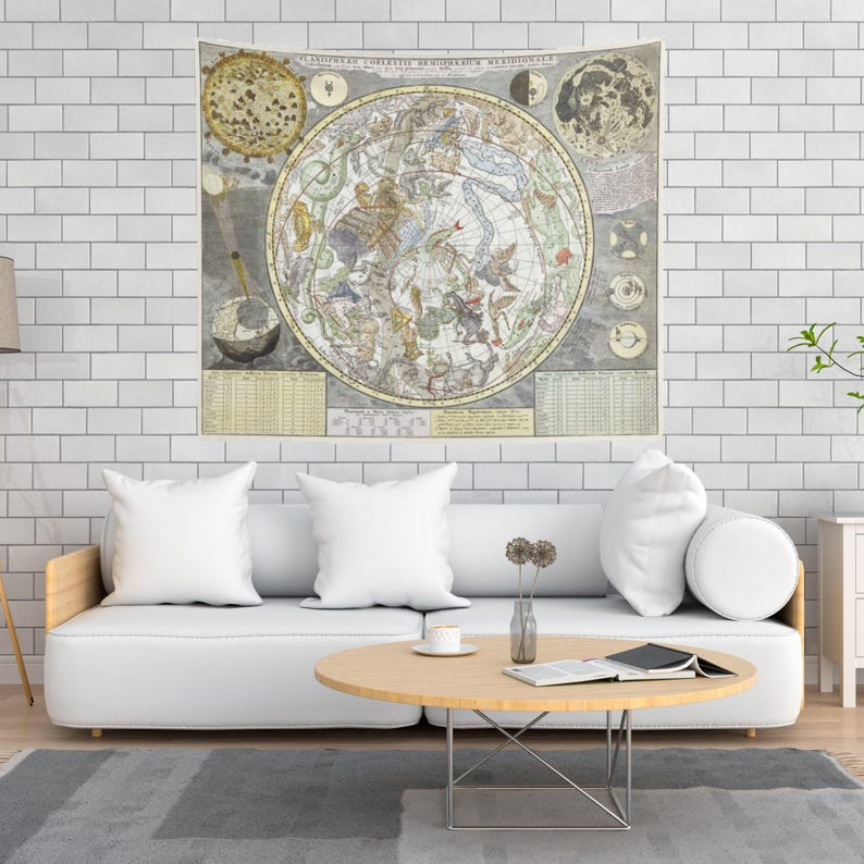 Vintage Zodiac Astrology Tapestry | Celestial Star Chart Wall Hanging, Witchy Cottagecore Accent Piece image 2