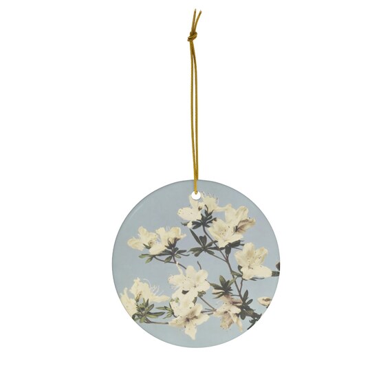 Blue Ornament, Christmas Ornament, Floral Ornament, White Flowers, Fine Art Ornament, Vintage Ornament, Japanese Ornament, White Ornament