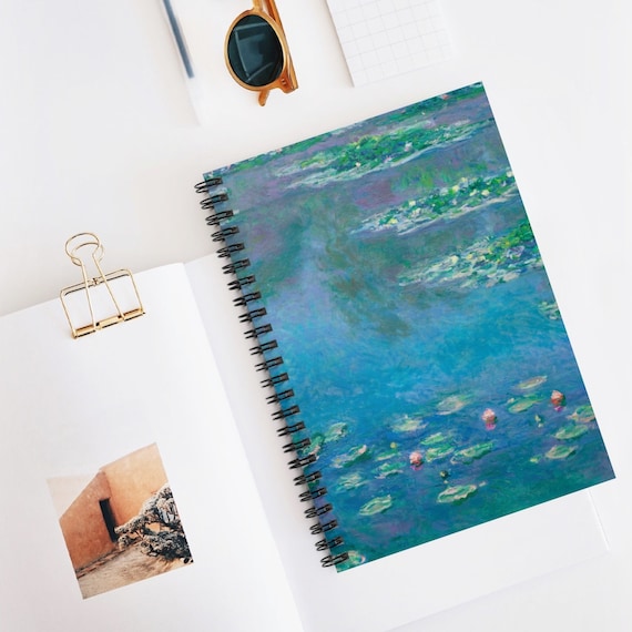 Monet Notebook, Spiral Notebook, Water Lilies, Art Notebook, Monet Water Lilies, Claude Monet, Monet Painting, Monet Journal, Blue Journal
