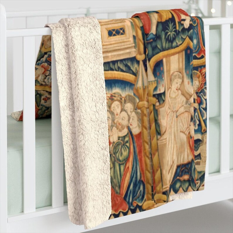 Medieval Sherpa Blanket | Religious Jesus Christ Fleece Throw, European Scenes Plush Essential image 4