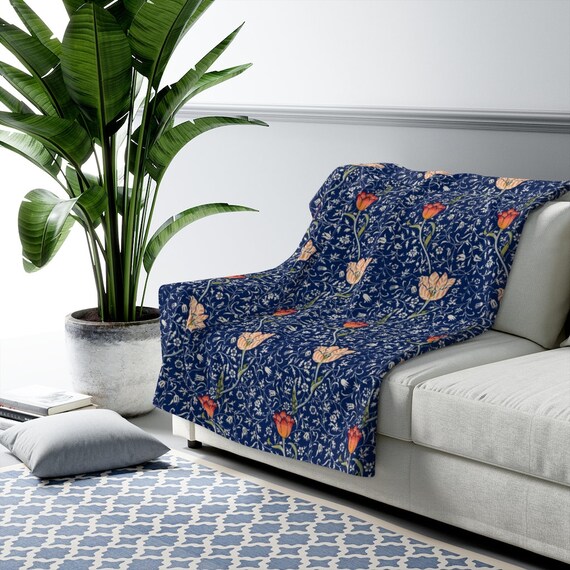 Floral Blanket Blue Blanket William Morris Blue Sherpa Blanket