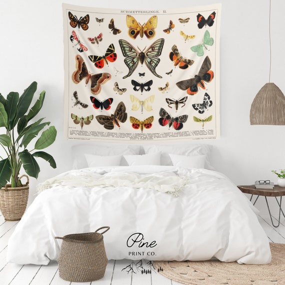 Butterfly Tapestry, Butterfly Decor, Nature Tapestry, Vintage Tapestry, Boho Tapestry, Butterfly Art, Vintage Butterfly, Moth Illustration