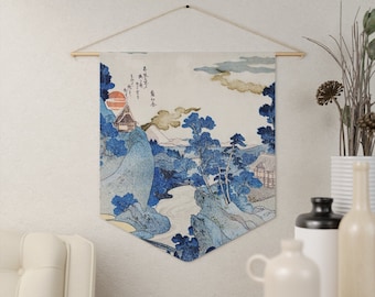 Japanese Wall Art, Japanese Tapestry, Asian Wall Art, Japanese Decor, Vintage Tapestry, Blue Wall Art, Blue Art, Asian Decor, Woodblock Art