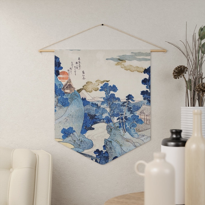 Art mural japonais, tapisserie japonaise, art mural asiatique, décoration japonaise, tapisserie vintage, art mural bleu, art bleu, décoration asiatique, gravure sur bois image 1