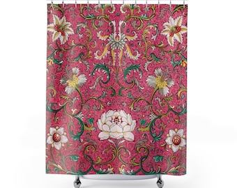 Hot Pink Shower Curtain | Vintage Bathroom Decor, Chinese Floral Art