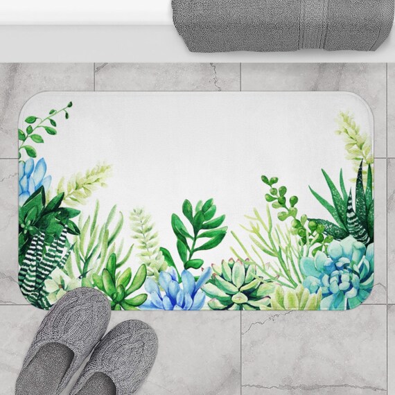 Succulent Bath Mat, Botanical Bath Mat, Botanical Bathroom Mat, Desert Bathroom, Cactus Bathroom, Shower Mat, Plant Shower Mat
