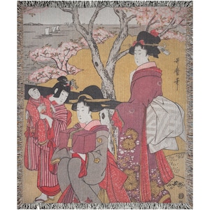 Japanese Blanket, Woven Blanket, Geisha Art, Japan Home Decor, Japanese Decor, Japanese Gift, Utagawa Kunisada, Japan Blanket, Japan Decor