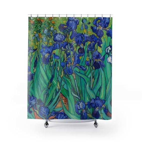 Plant Shower Curtain, Van Gogh Bathroom, Nature Shower Curtain, Van Gogh Decor, Blue Flowers, Art Shower Curtain, Floral Shower Curtain