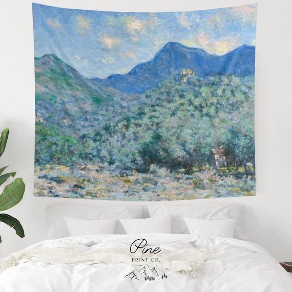 Monet Tapestry, Claude Monet, Blue Tapestry, Mountain Tapestry, Landscape Painting, Mountain Painting, Landscape Tapestry, Monet Painting