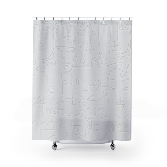 Modern Shower Curtain, Face Shower Curtain, Modern Bathroom, White Bathroom, White Shower Curtain, Abstract Bathroom, Abstract Shower,