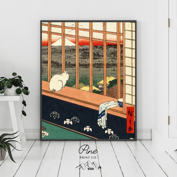 Cat Print, Japanese Wall Art, Asakusa Rice Field, Cat Poster, Hiroshige Print, Japanese Art, Vintage Japan, Japanese Woodblock, Japanese Art