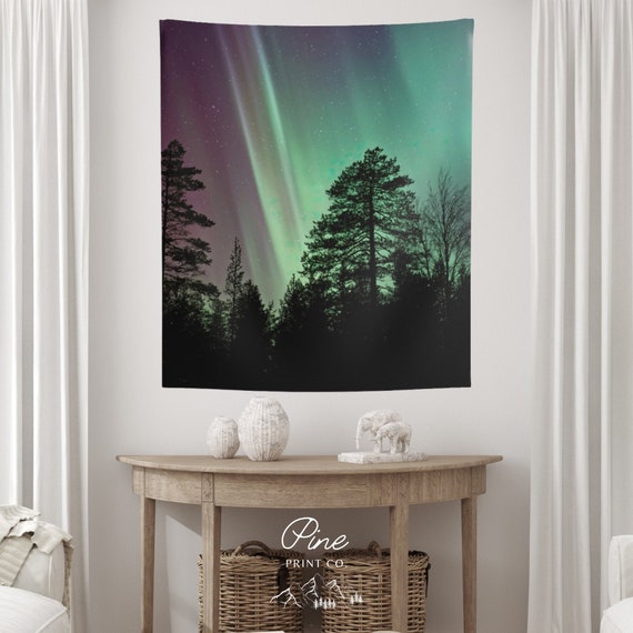 Northern Lights Tapestry,  Aurora Borealis Tapestry, Nature Tapestry, Night Sky Tapestry, Forest Tapestry, Dorm Tapestry, Tree Tapestry